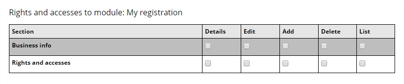 New user form - My registration section