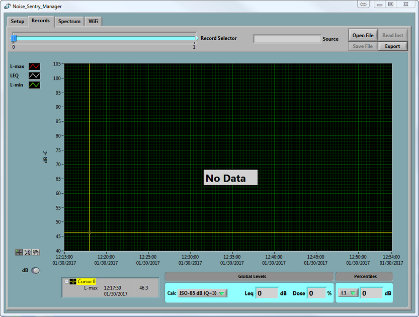 Instrument Manager - Noise Sentry selected - Records tab