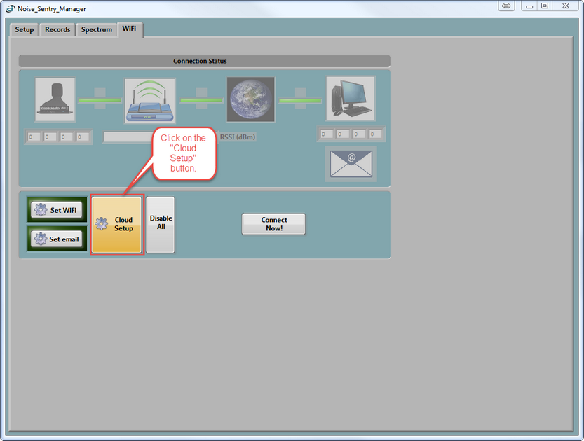 (2a) Noise_Sentry_Manager - WiFi tab - Click the Cloud Setup Button